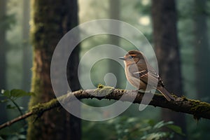 a bird is sitting on a branch in the forest Whispers of the Woods The Tale of a Little Bird