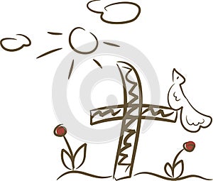 Bird sitting on a cross