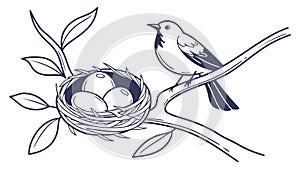 A bird sitting on its nest of eggs in a tree vector image, vector design Generative AI