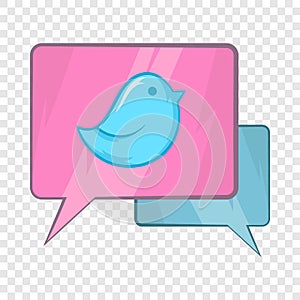 Bird on a speech bubble icon, cartoon style
