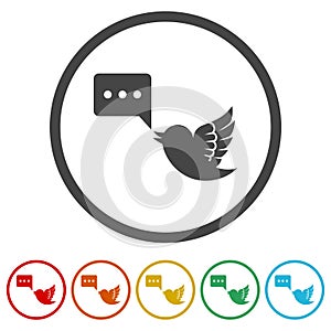 Bird with speech bubble ring icon color set