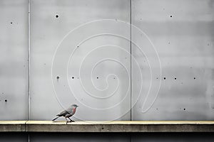 a bird standing on a ledge next to a wall