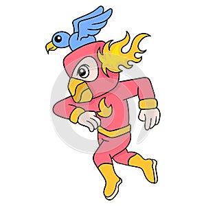 Bird superhero eradicate evil, doodle icon image kawaii