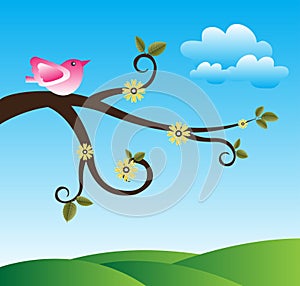 Bird On A Tree Background