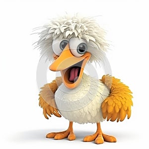 Bird turkey ostrich, funny cute bird 3d illustration on white, unusual avatar,