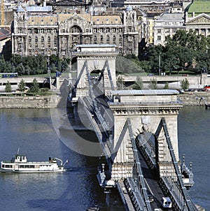 Bird view of the famous Chain Bridge over the Danube