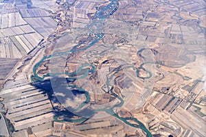 Bird view of The Kaidu River over Hejing County