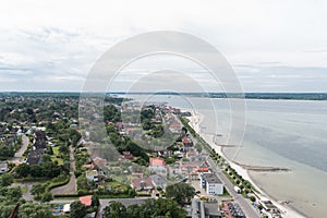 Bird view in laboe west towards Kiel over the baltic sea