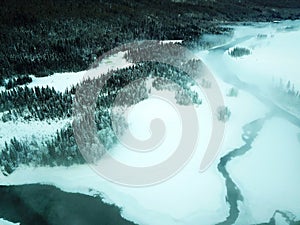 Bird view of Snow Kanas Lake in Winter