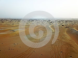 Bird view of Taklamakan Desert in winter