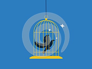 bird was trapped in a cage. Concept of lack of freedom and imprisonment. vector