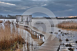 Bird watch hide in nature reserve het Vinne, Zoutleeuw, Belgium