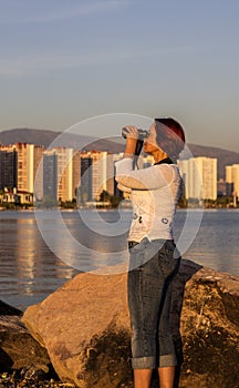 Bird Watcher with Binoculars