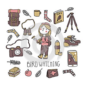 Bird watching. Birding and ornithology concept