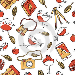 Bird watching seamless pattern. Birding and ornithology concept