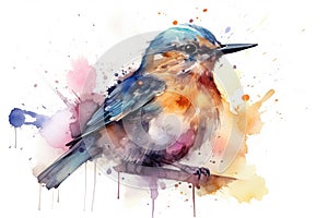 bird watercolor on white background spring illustration Watercolor-style Nature print for design