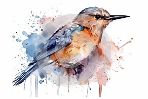 bird watercolor on white background spring illustration Watercolor-style Nature print for design