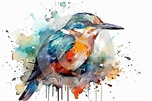 bird watercolor on white background spring illustration Watercolor-style Nature print for design