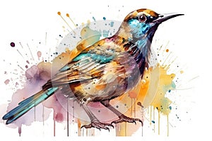 bird watercolor on white background spring illustration Watercolor-style Nature print for design