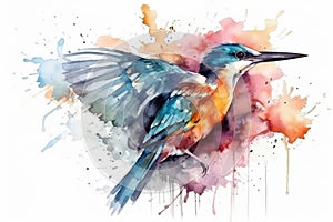 bird watercolor on white background spring illustration Watercolor-style Nature print for design