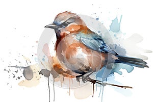 bird watercolor on white background spring illustration Watercolor-style Nature print for design