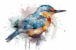 bird watercolor on white background spring illustration Watercolor-style Nature print for design