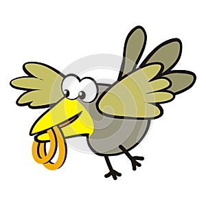 Bird and wedding rings, humorous illustration, eps.