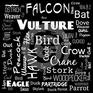 bird word cloud. word cloud use for banner, painting, motivation, web-page, website background, t-shirt & shirt printing, poster,