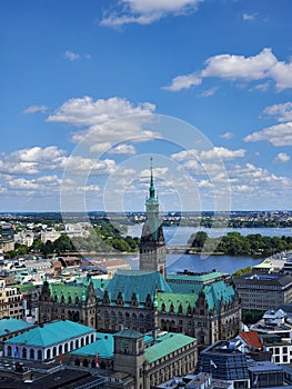 bird& x27;s eye view of Hamburg city hall, Germany.