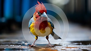 Exotic Cardinal With Red Head And Blue Body In Dsseldorf Style photo