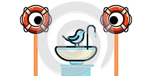 Birdbath life ring safety bouy overkill vector graphics illustration