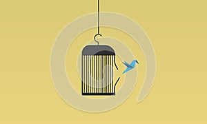 Birdcage freedom Minimal concept. Liberty Illustration.