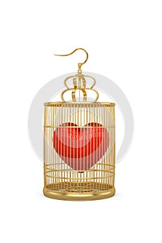 Birdcage with heart isolated on white background. 3D illustration