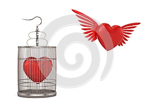 Birdcage with heart isolated on white background. 3D illustration