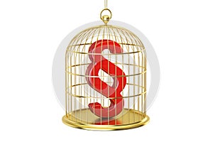 Birdcage with section symbol locked inside, 3D rendering