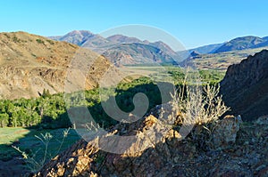 Birdeye panoramic view over mountain valley