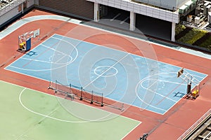 A birdeye view of a basketball court in the city of Hong Kong, China photo