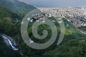 Birdeye view of Kobe cityscape , mountain,forest and Nunobiki w