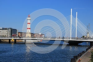 Birdge and lighthouse in the city Malmo in Sweden.