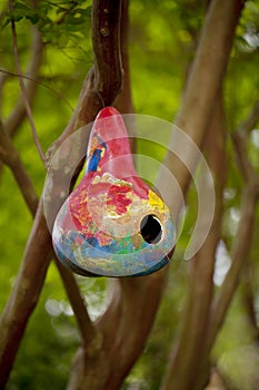 Birdhouse made from painted gourd