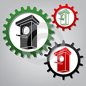 Birdhouse sign illustration. Vector. Three connected gears with