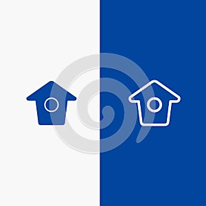 Birdhouse, Tweet, Twitter Line and Glyph Solid icon Blue banner Line and Glyph Solid icon Blue banner