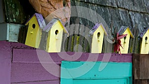 Birdhouses on the roof details decor figurines shells various products Fisherman's wharf House Boat Homes float