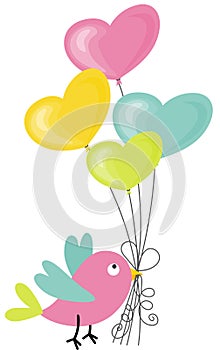 Birdie holding a heart-shaped balloons