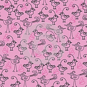 Birdies and Chicks-Birdies Doodles Seamless Repeat Pattern.