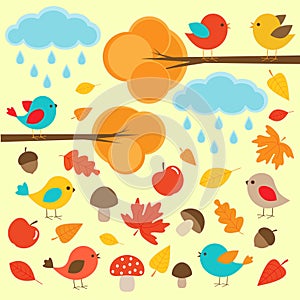 Birds in autumn forest