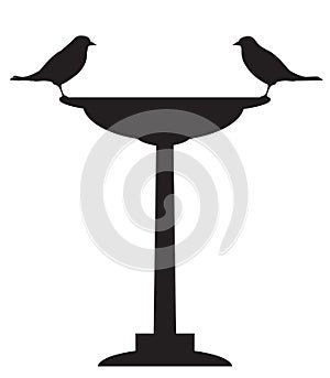 Birds on Bird Bath in Silhouette