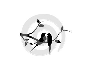 Birds Couple Silhouette on Branch Vector, Birds in love Silhouette, Wall Decals, Couple of Birds in Love, Art Decoration