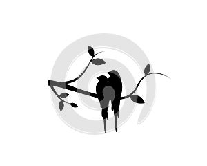 Birds Couple Silhouette on Branch Vector, Birds in love Silhouette, Wall Decals, Couple of Birds in Love, Art Decoration