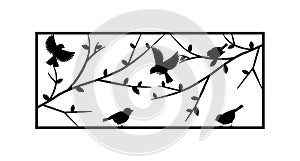 Birds on branch, metal art decor, vector